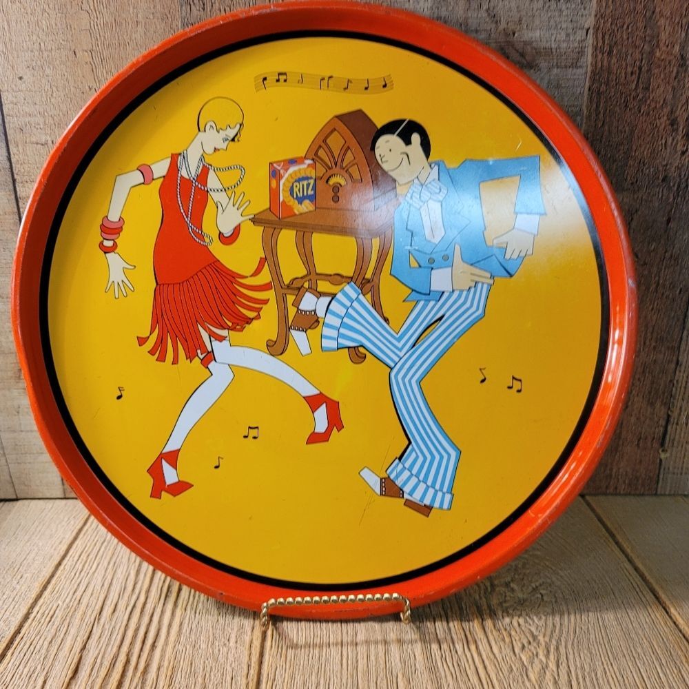 Vintage Ritz Crackers Serving Tray Metal Flappers Roaring 20's 15.75"